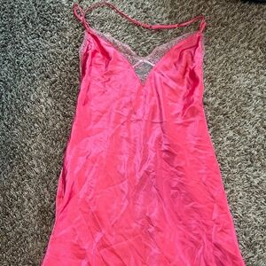 Victoria's Secret hot pink lace silk slip dress size small